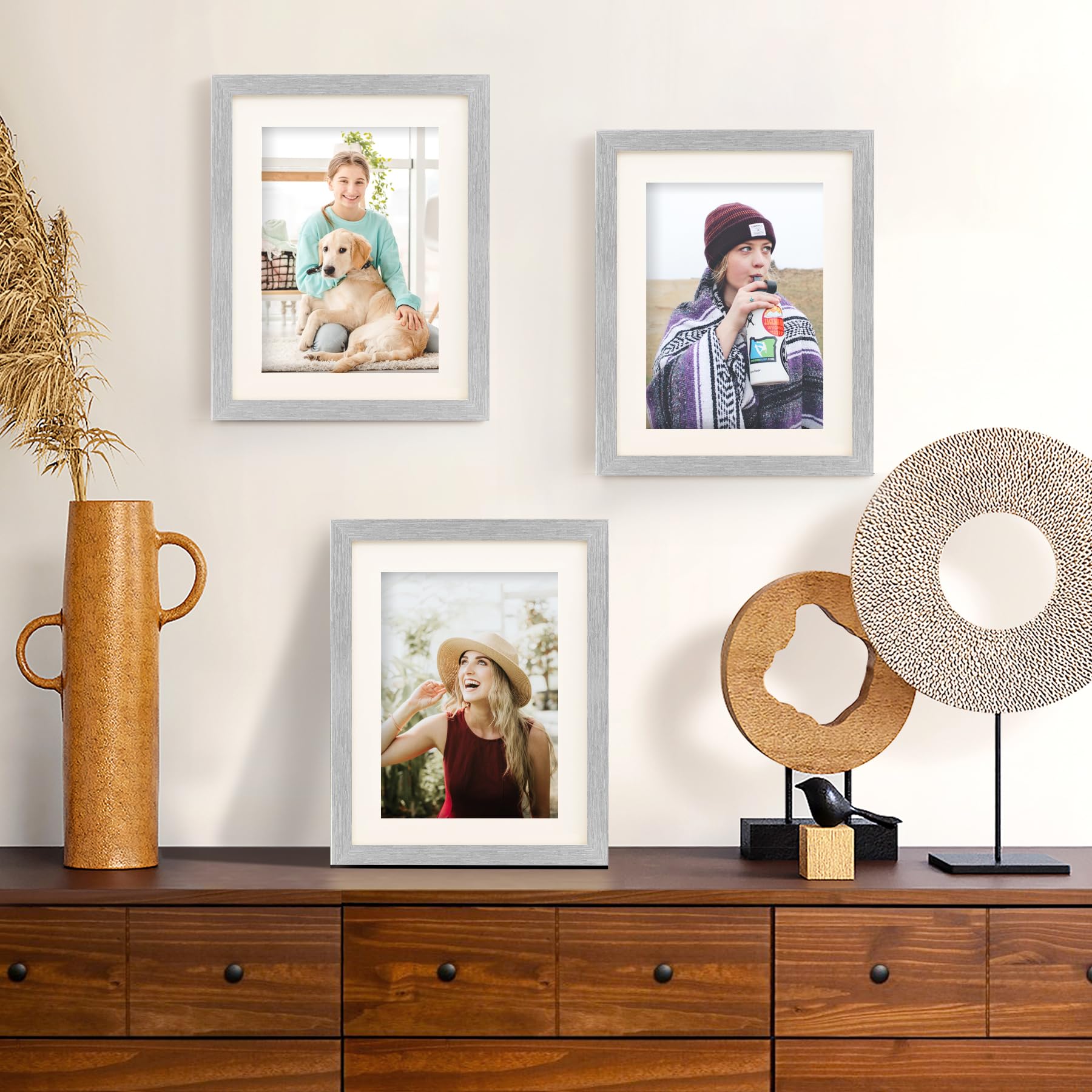 TOFOREVO Picture Frames 8x10 Set of 2 Distressed Silver Wood Grain Photo Frame for Gallery Wall Mounting or Tabletop Display